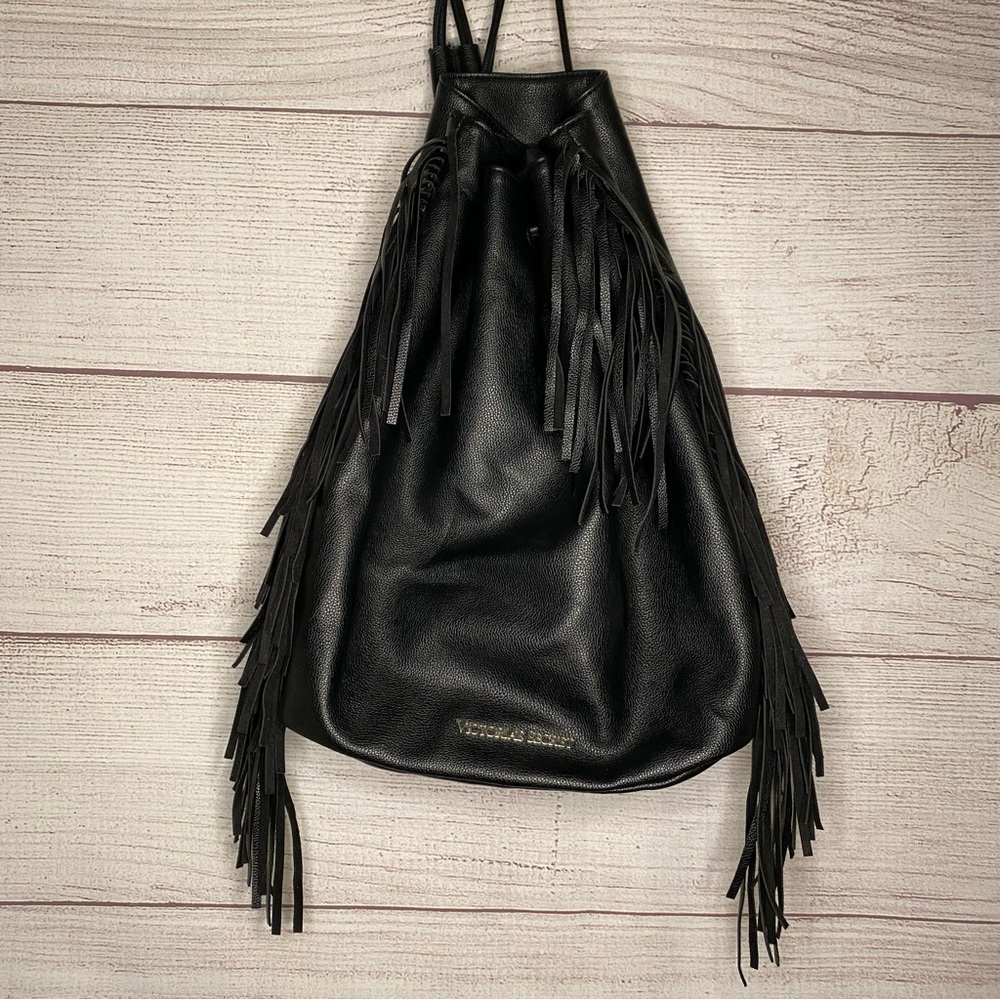 Victoria’s Secret Women’s Black shoulder bag/backpack with fringe.